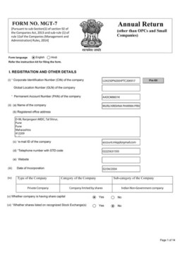 Corporate Social Responsibility (CSR) Annual Return Form MGT 7